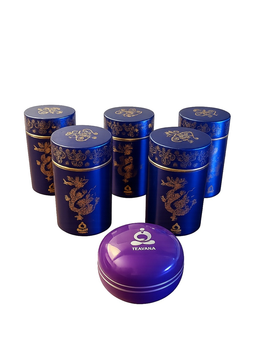 Teavana Emperor’s Collection Blue Dragon Tea Canister Set of 5 +  Macaron Tin